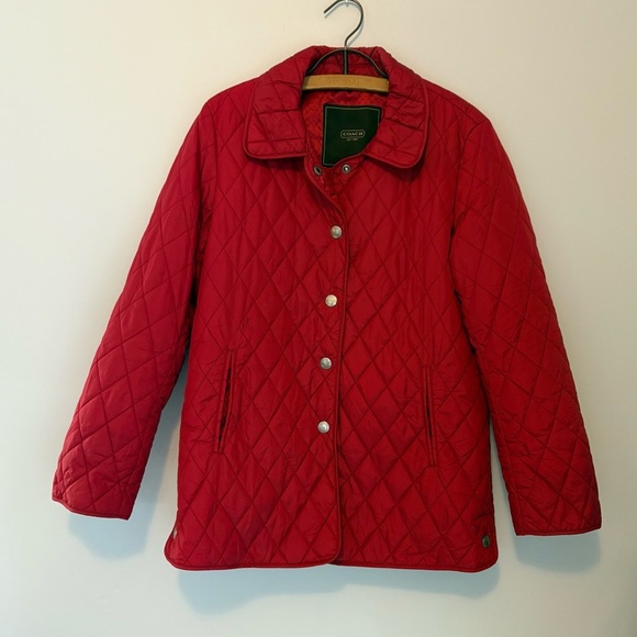 Coach Red Puffer Quilted Coat Women’s S Jacket Lightweight Signature Lining - Picture 1 of 7